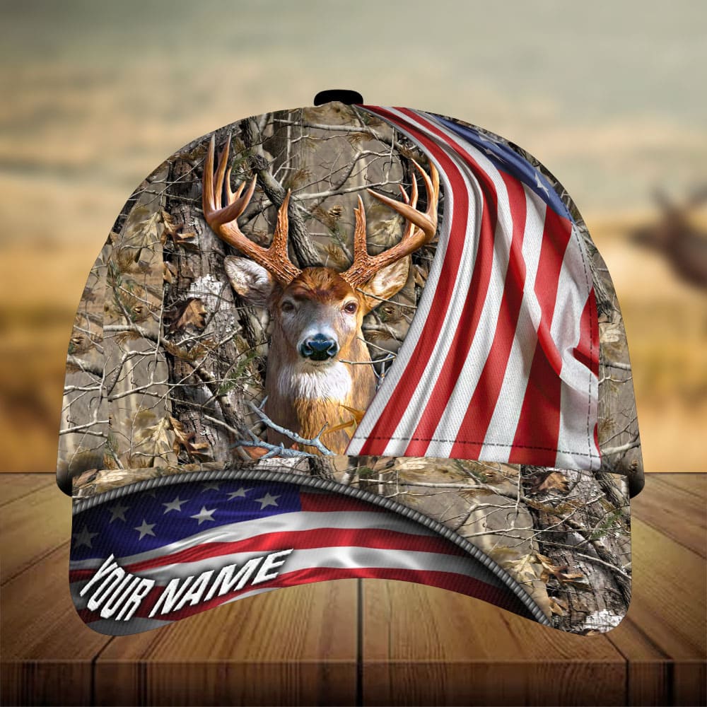 American Flag Deer Hunting Personalized Gift – Classic Cap