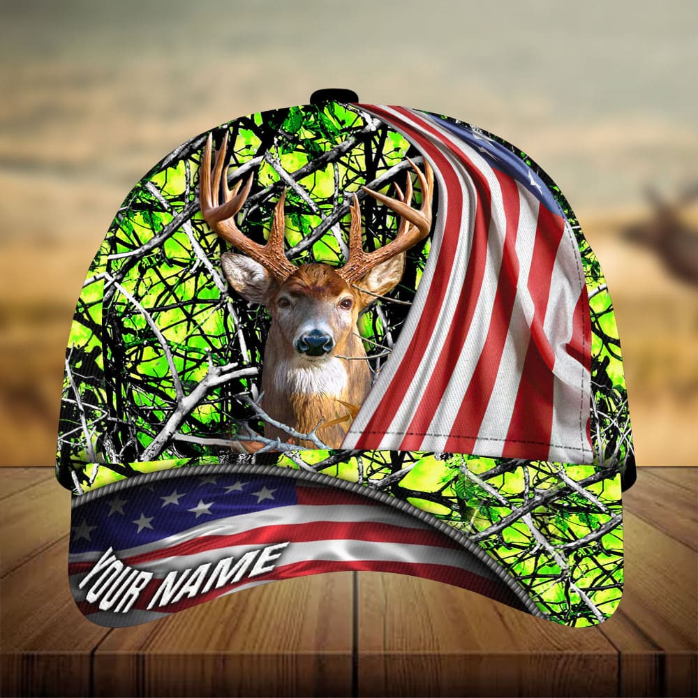 American Flag Deer Hunting Personalized Gift – Classic Cap