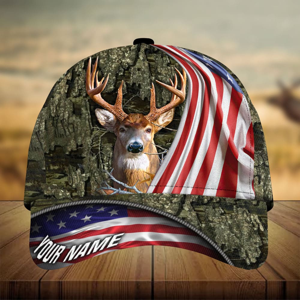 American Flag Deer Hunting Personalized Gift – Classic Cap