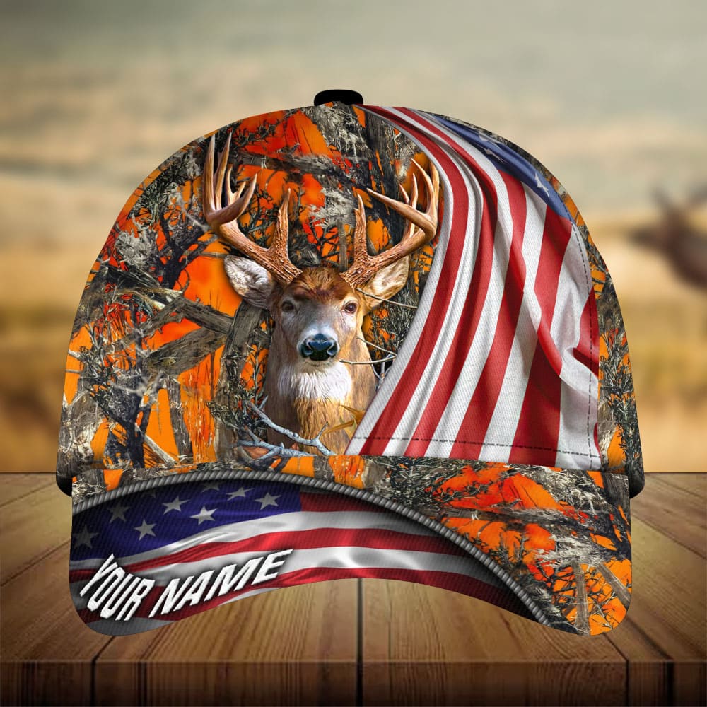 American Flag Deer Hunting Personalized Gift – Classic Cap