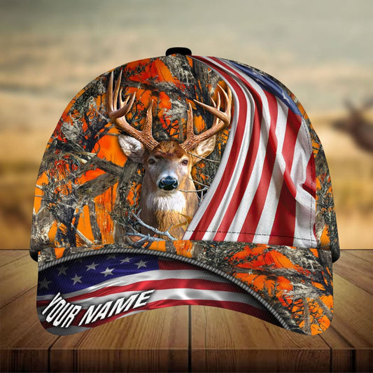 American Flag Deer Hunting Personalized Gift – Classic Cap