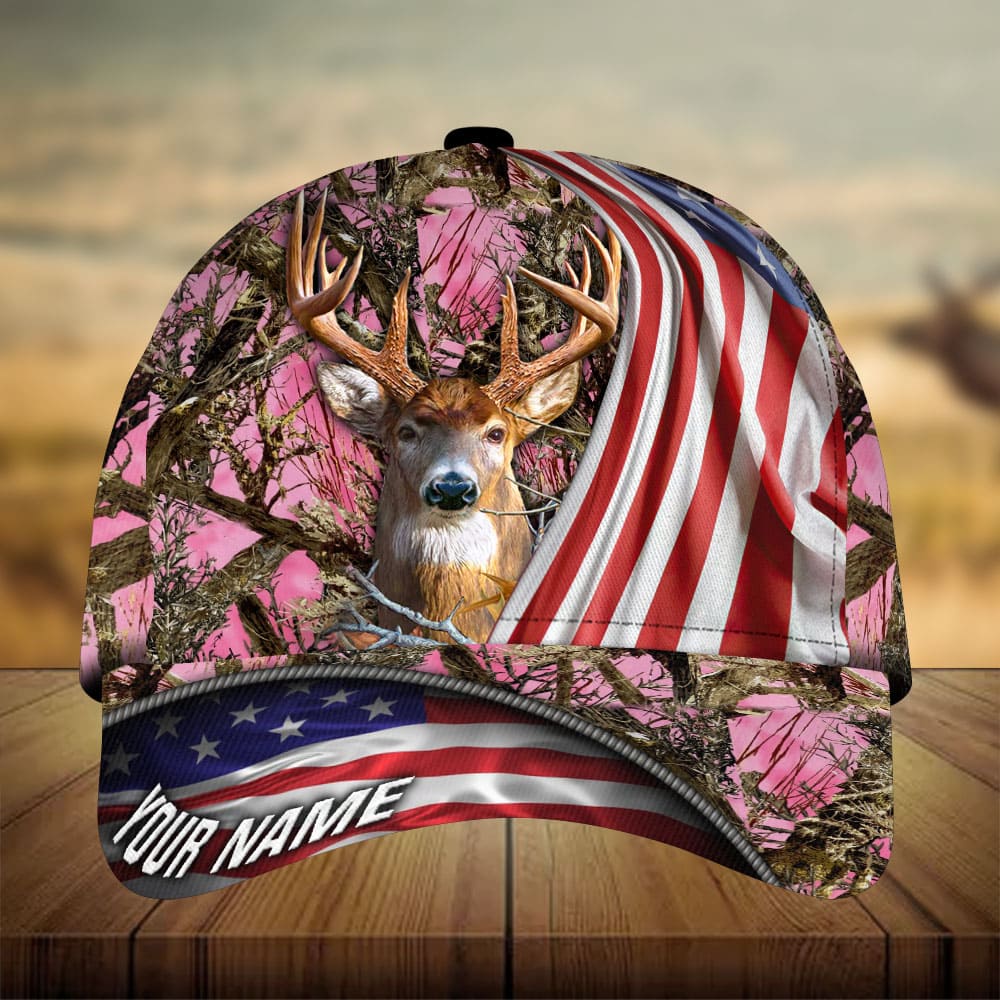 American Flag Deer Hunting Personalized Gift – Classic Cap