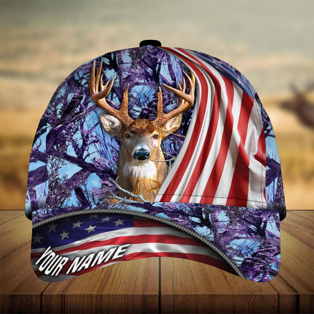 American Flag Deer Hunting Personalized Gift – Classic Cap