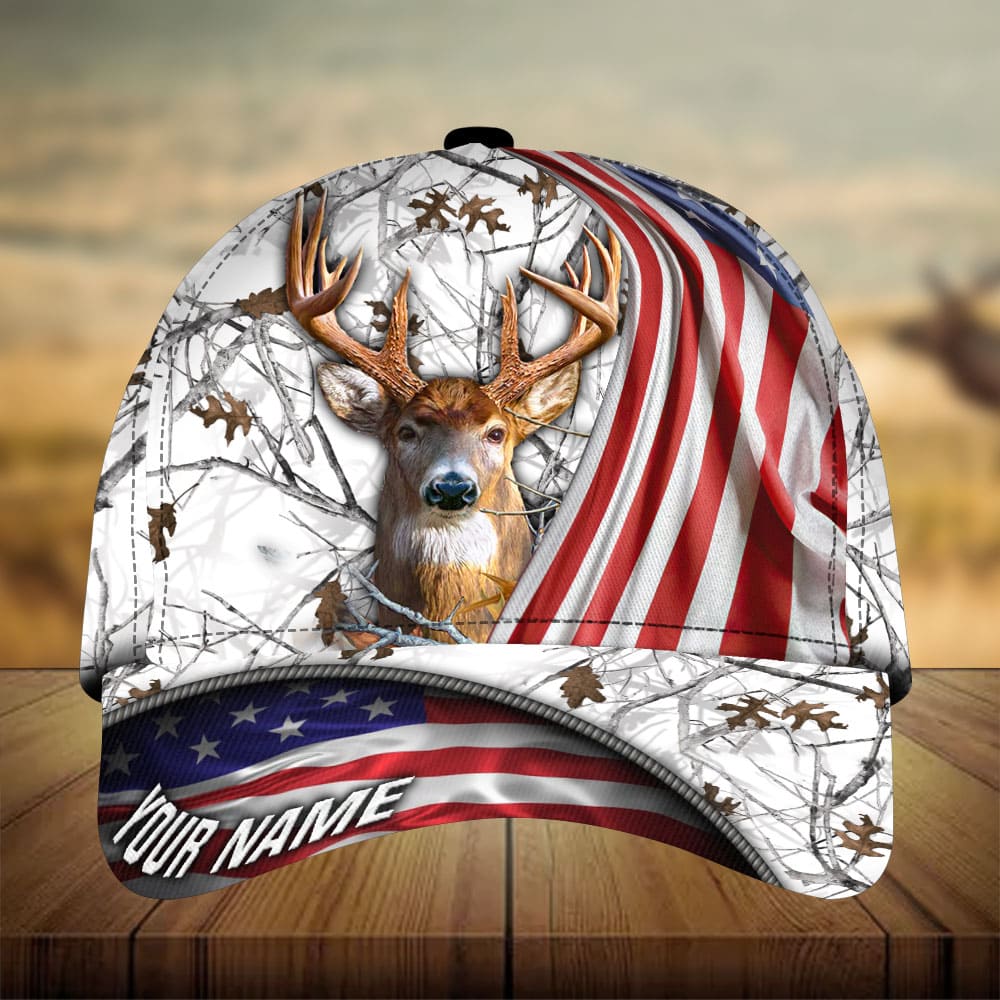 American Flag Deer Hunting Personalized Gift – Classic Cap