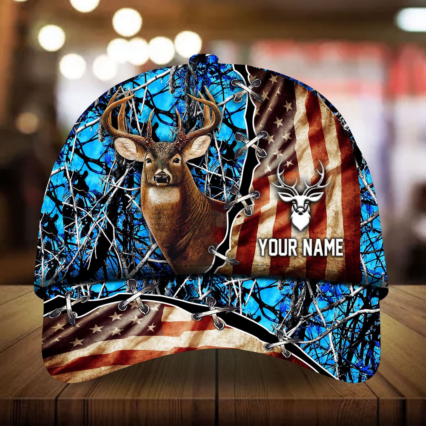 Premium Old US Flag Deer Hunting Personalized – Classic Cap