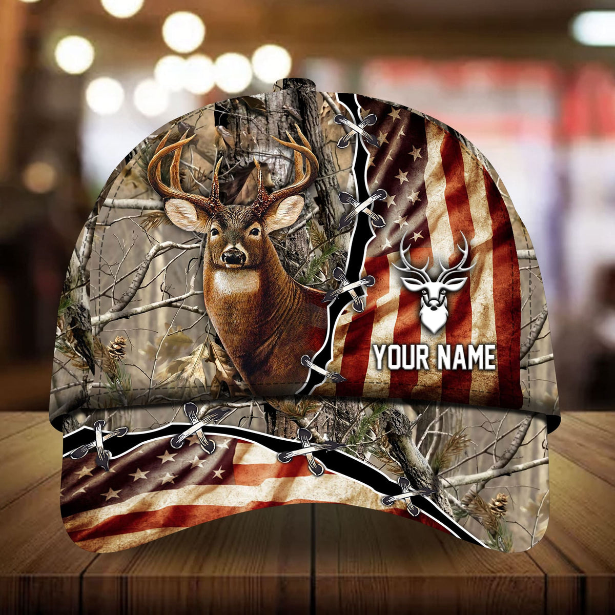 Premium Old US Flag Deer Hunting Personalized – Classic Cap