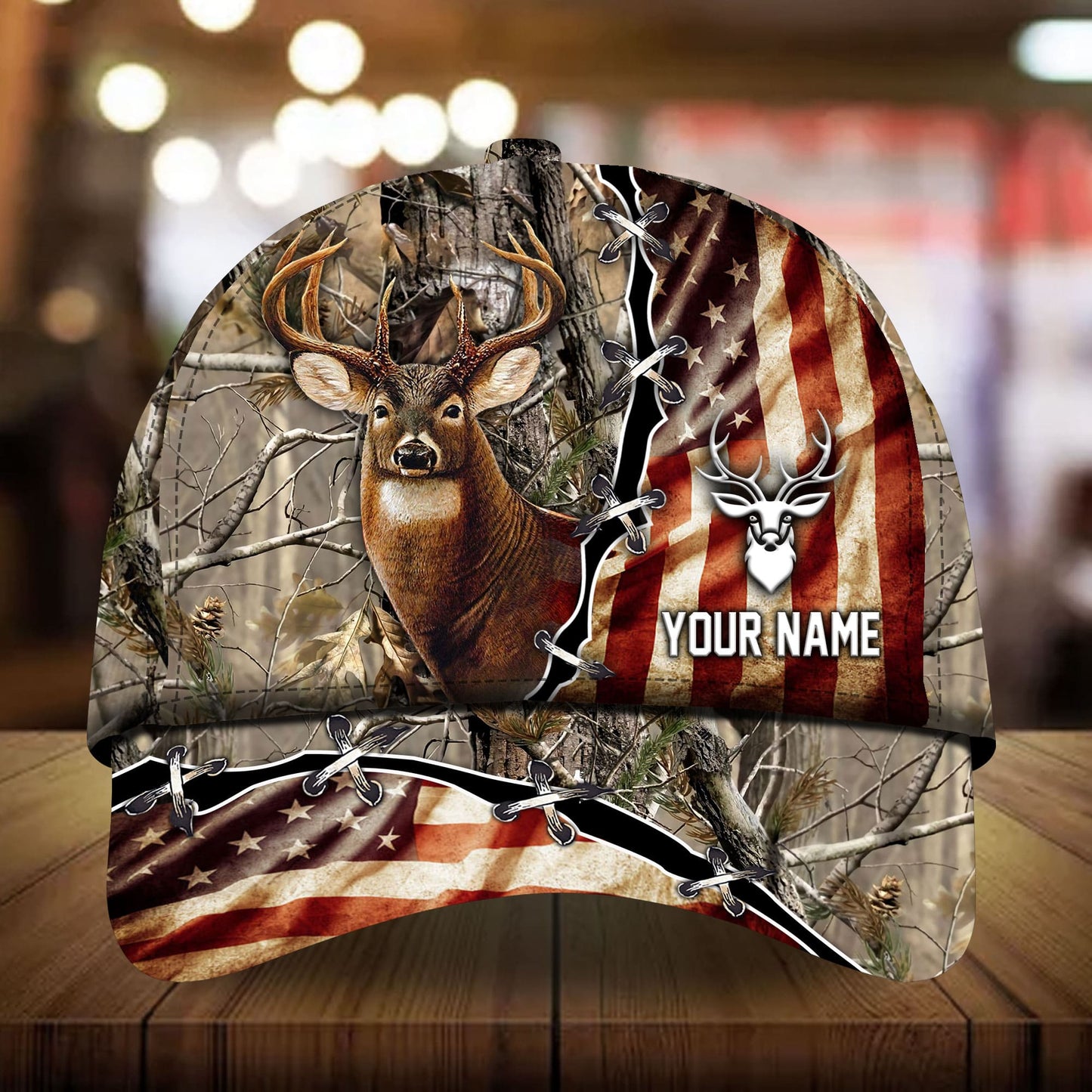 Premium Old US Flag Deer Hunting Personalized – Classic Cap