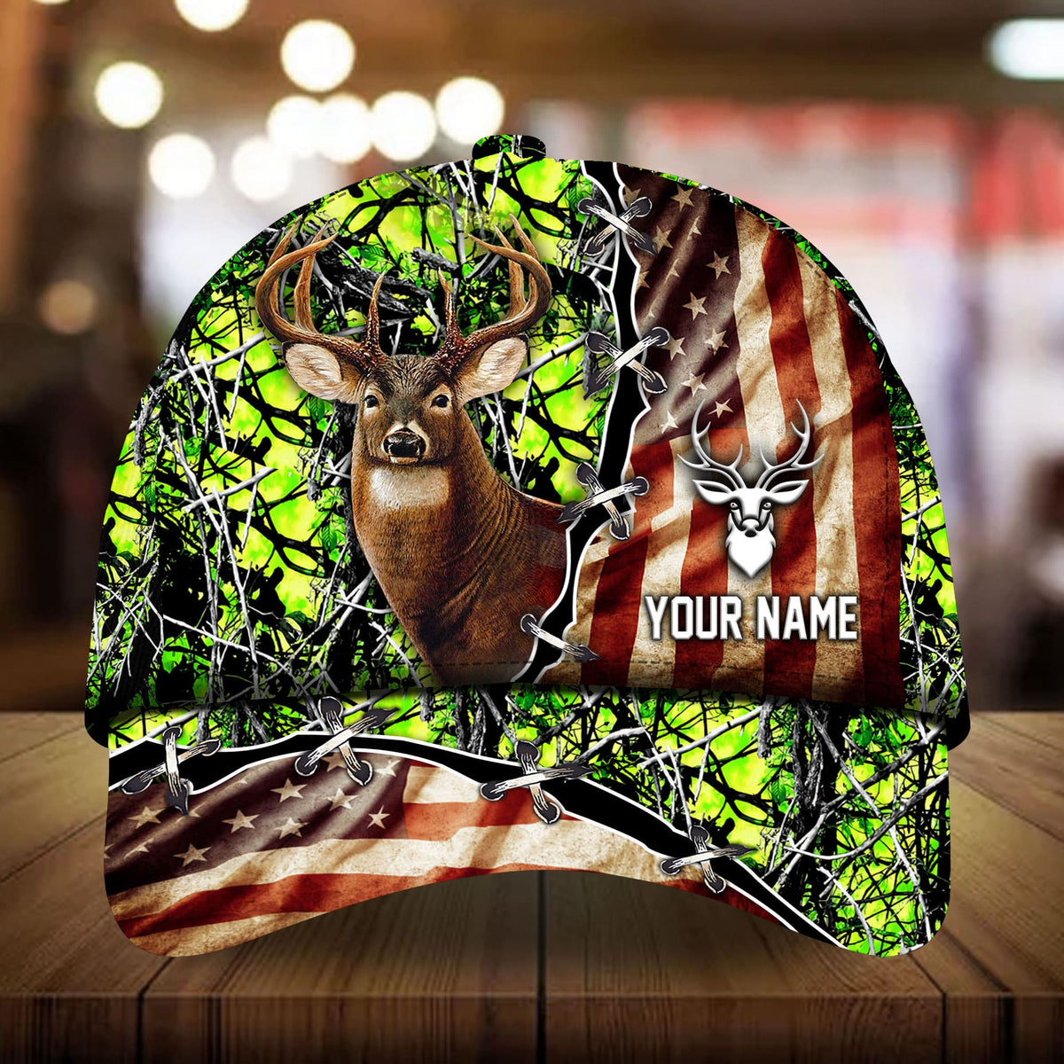 Premium Old US Flag Deer Hunting Personalized – Classic Cap