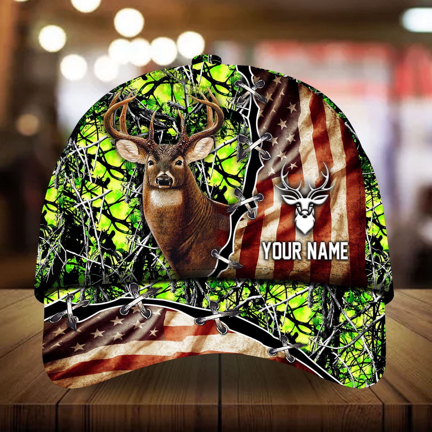 Premium Old US Flag Deer Hunting Personalized – Classic Cap
