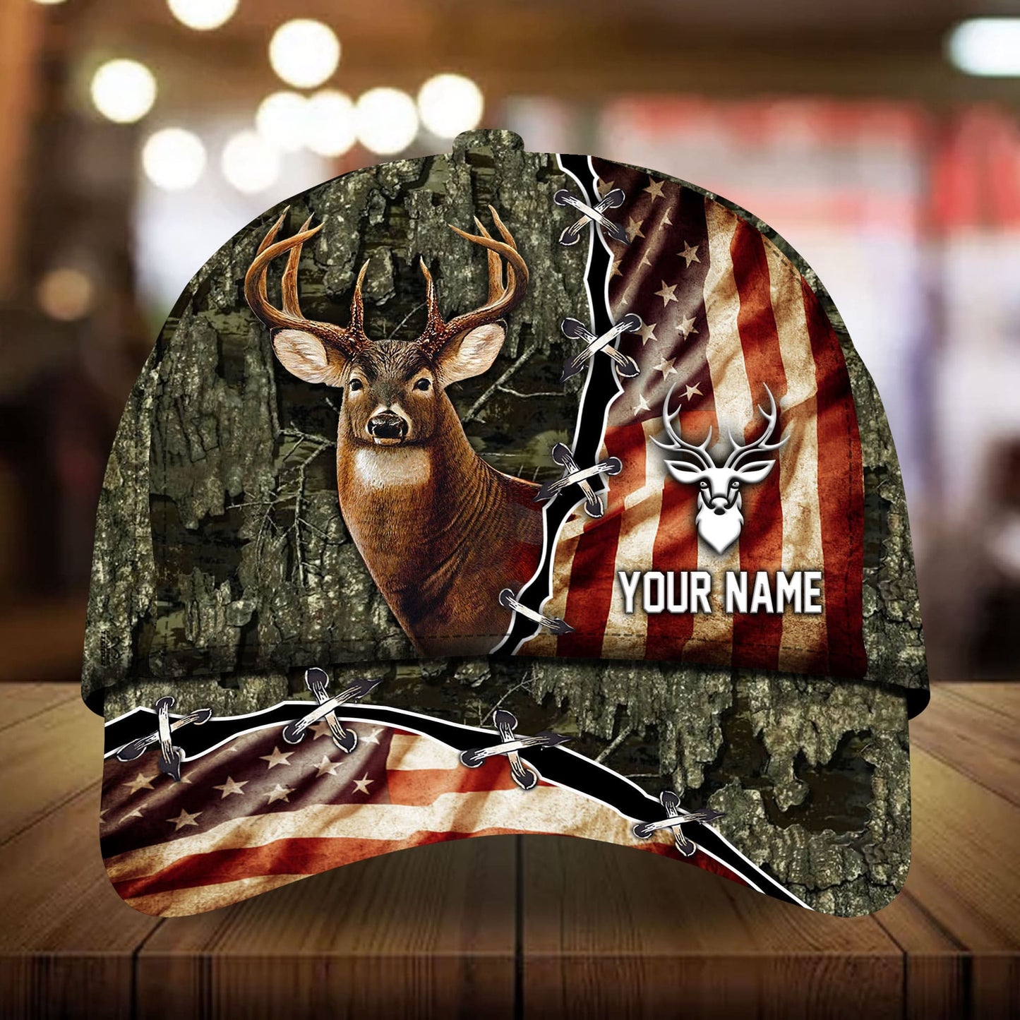 Premium Old US Flag Deer Hunting Personalized – Classic Cap