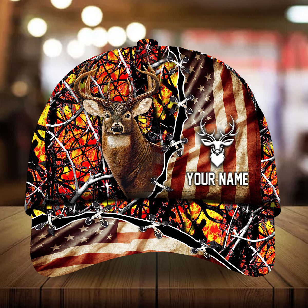 Premium Old US Flag Deer Hunting Personalized – Classic Cap