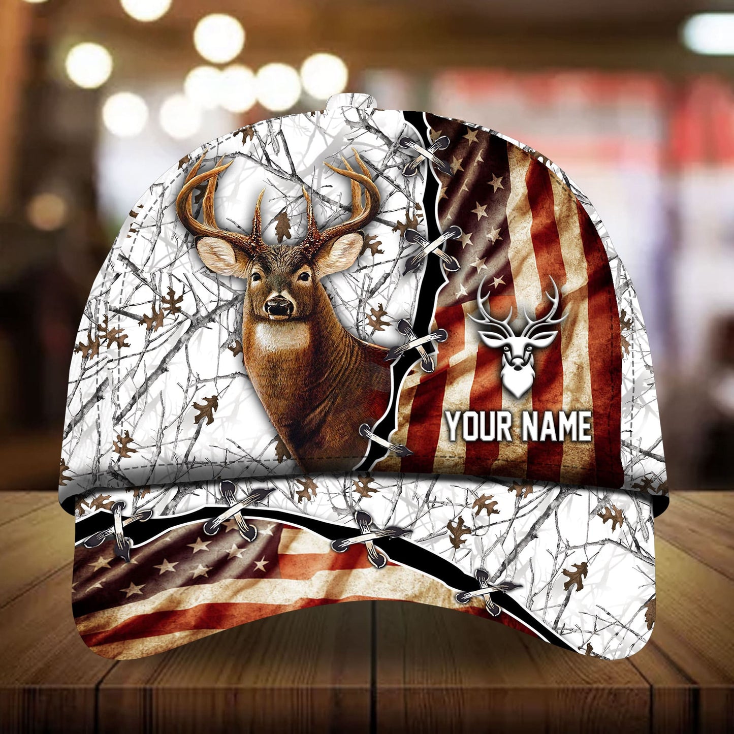 Premium Old US Flag Deer Hunting Personalized – Classic Cap