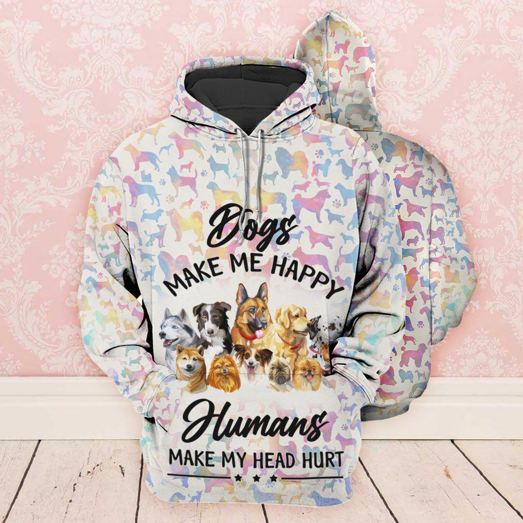 Dogs Make Me Happy Art - 3D Hoodie