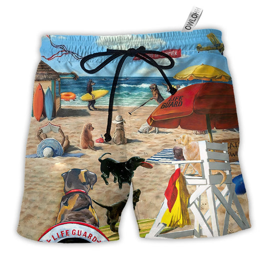 Beach Short / Adults / S Dog Lifeguard On The Beach - Beach Short - Owls Matrix LTD