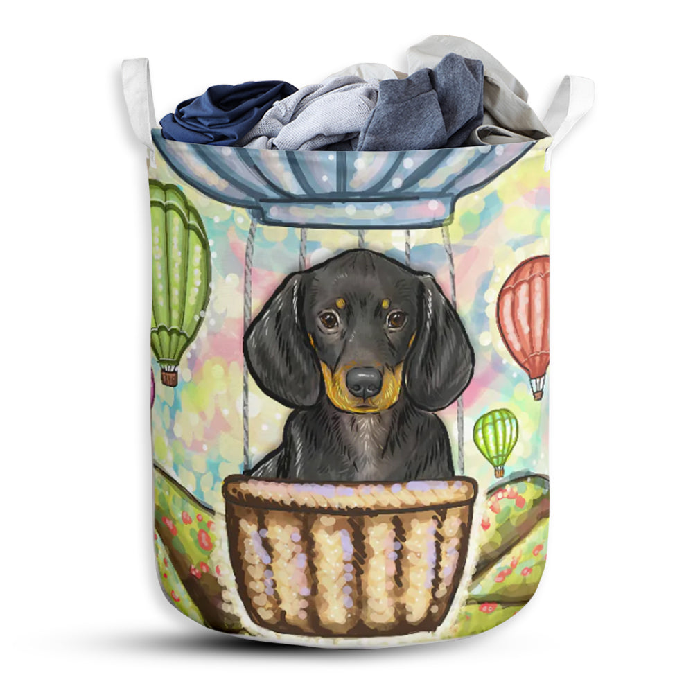 Dachshund And Air Balloon - Laundry Basket - Owls Matrix LTD