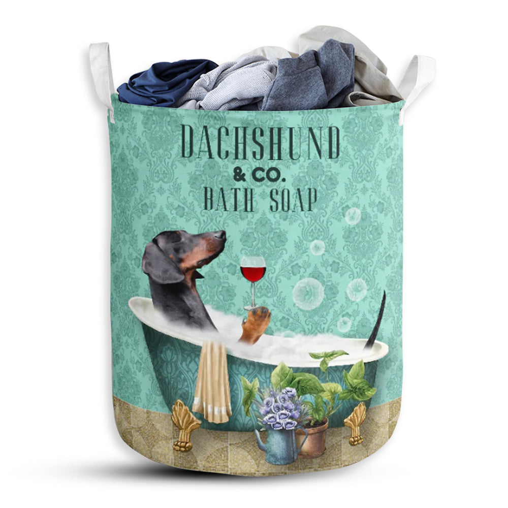 Dachshund And Bath Soap - Laundry Basket - Owls Matrix LTD