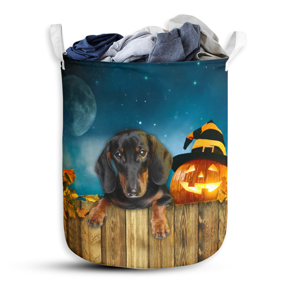 Dachshund And Pumpkin Halloween Night - Laundry Basket - Owls Matrix LTD