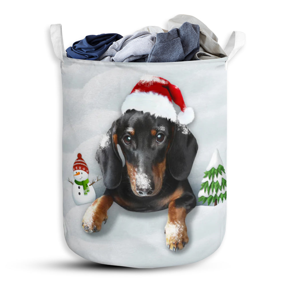 Dachshund And Snow Merry Christmas - Laundry Basket - Owls Matrix LTD