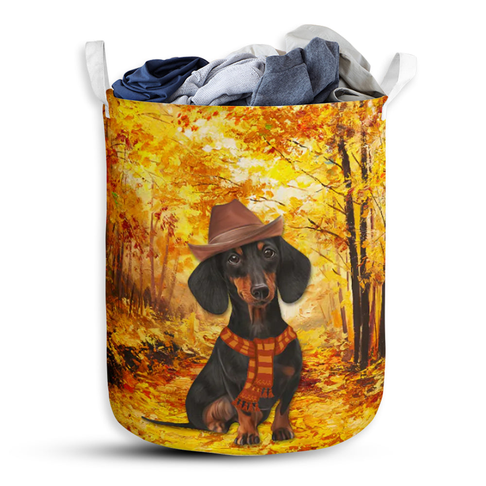 Dachshund Autumn Dreamy - Laundry Basket - Owls Matrix LTD