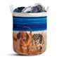 Dachshund Beach Blue - Laundry Basket - Owls Matrix LTD