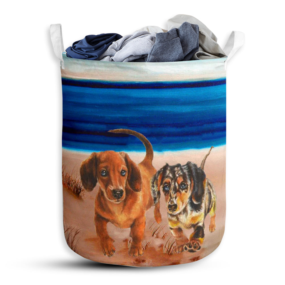 Dachshund Beach Blue - Laundry Basket - Owls Matrix LTD