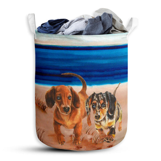 Dachshund Beach Blue - Laundry Basket - Owls Matrix LTD