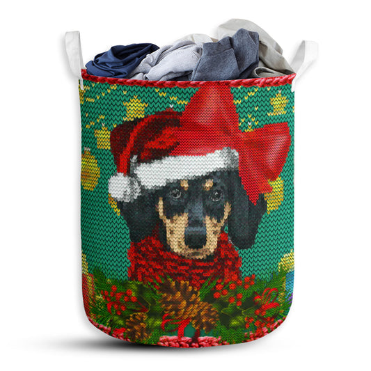 Dachshund Crochet Christmas - Laundry Basket - Owls Matrix LTD