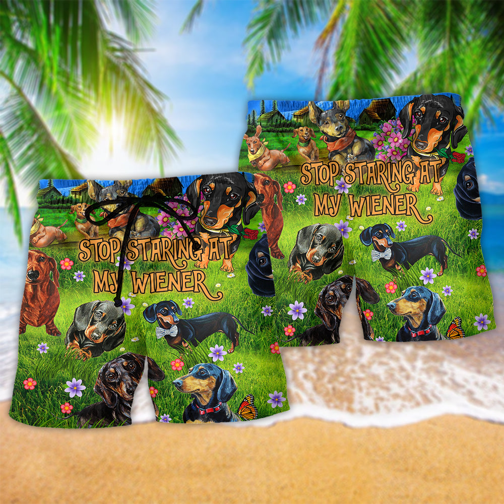 Funny Dachshund Stop Staring Humor Art – Beach Short