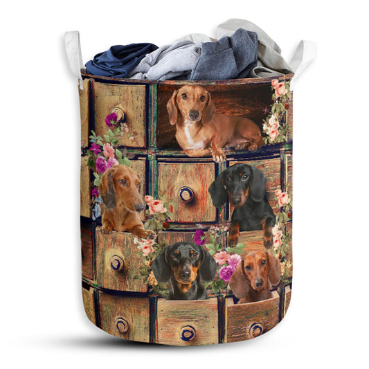 Dachshund Drawer Floral Style - Laundry Basket - Owls Matrix LTD
