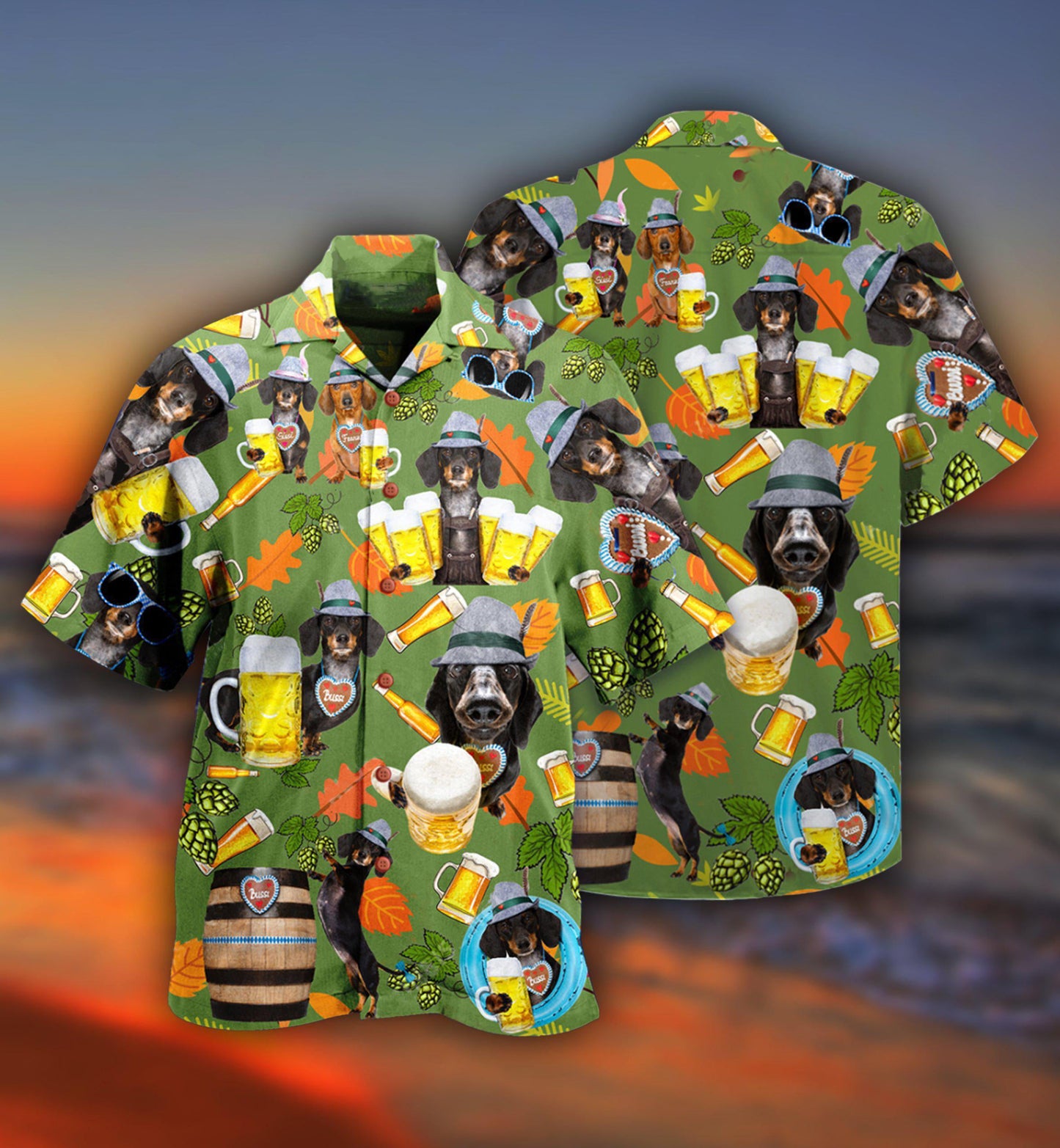 Beer Drinking Dachshund Fun Vintage Style - Hawaiian Shirt
