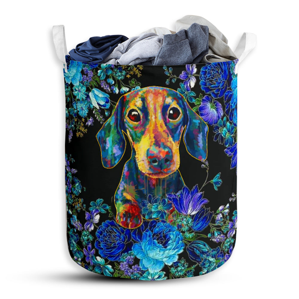 Dachshund flower purple - Laundry basket - Owls Matrix LTD