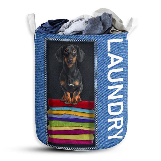 Dachshund In Fabric Jean - Laundry Basket - Owls Matrix LTD