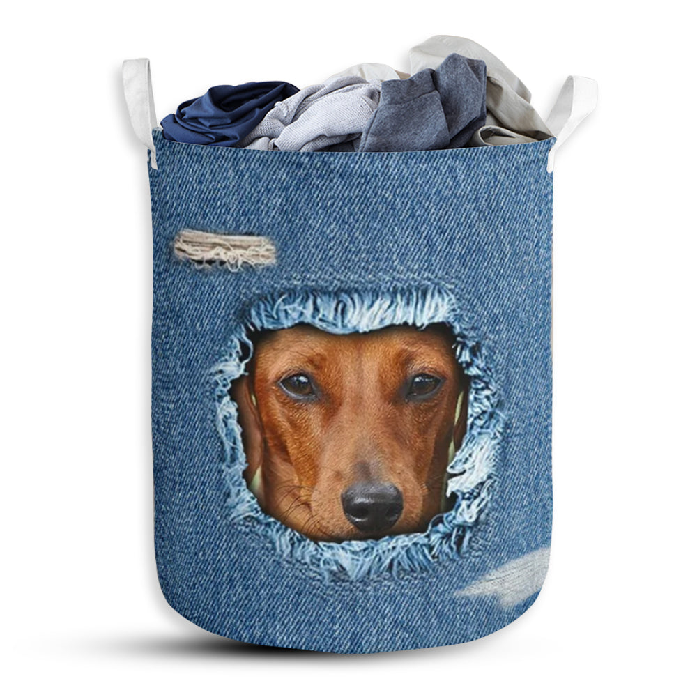 Dachshund Jean Pattern - Laundry Basket - Owls Matrix LTD
