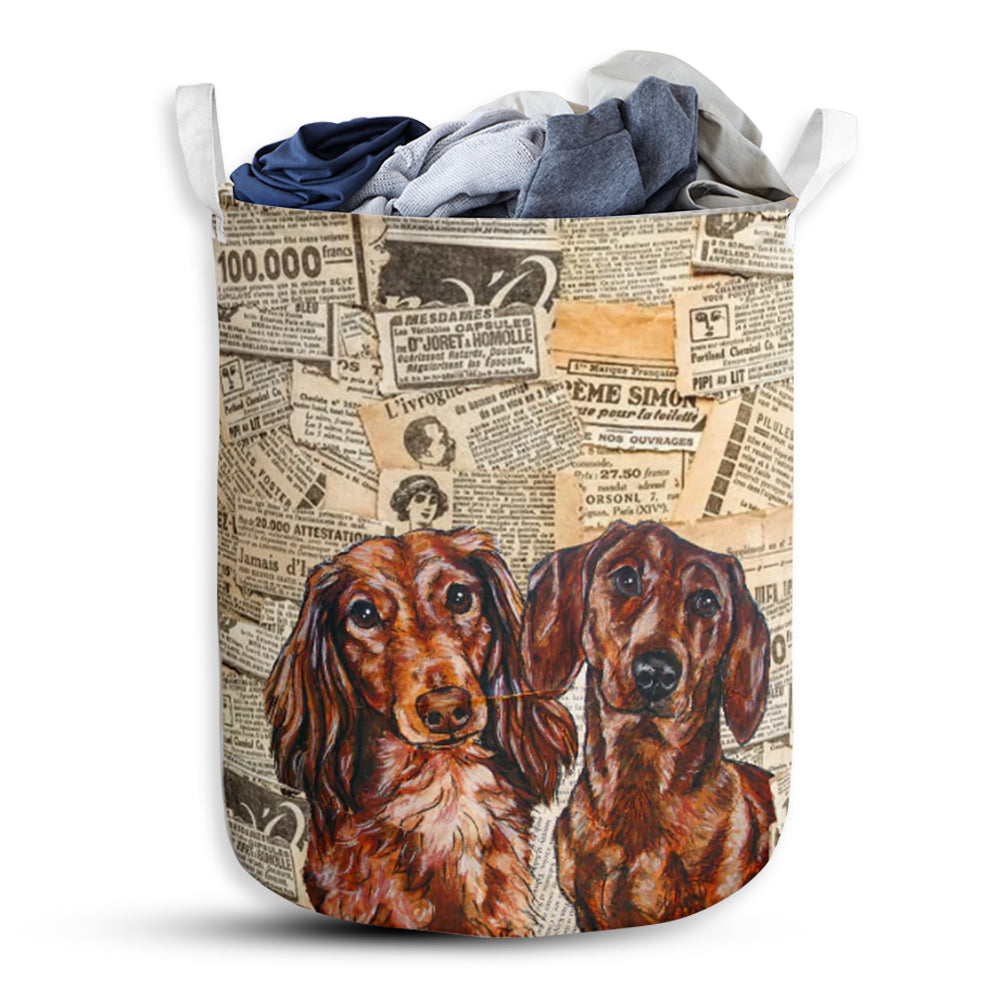 Dachshund Newspaper Vintage Style - Laundry Basket - Owls Matrix LTD
