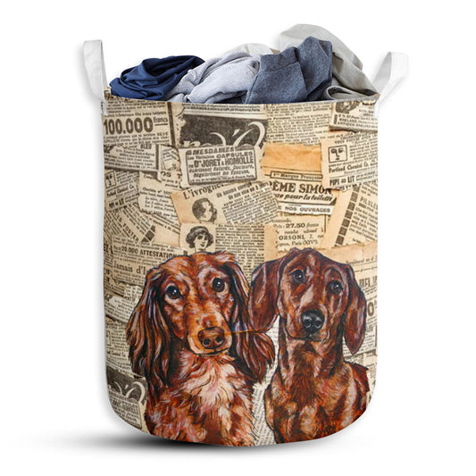 Dachshund Newspaper Vintage Style - Laundry Basket - Owls Matrix LTD