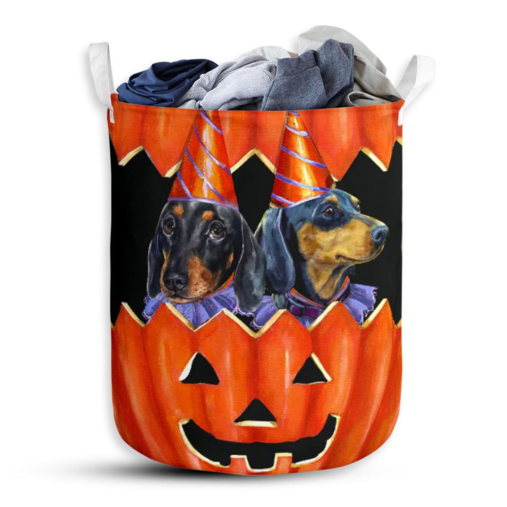 Dachshund Pumpkin Painting - Laundry Basket - Owls Matrix LTD