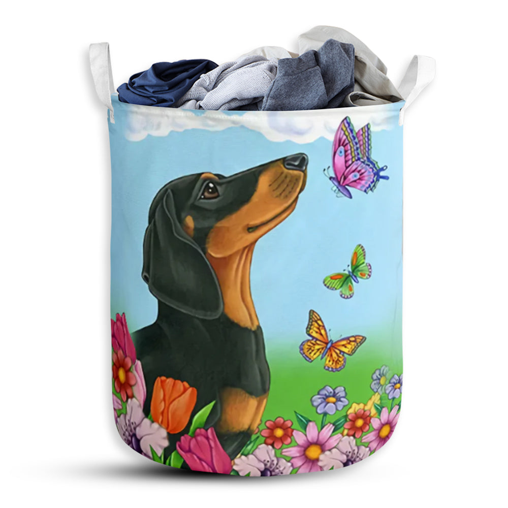 Dachshund Spring Autumn Butterfly - Laundry Basket - Owls Matrix LTD