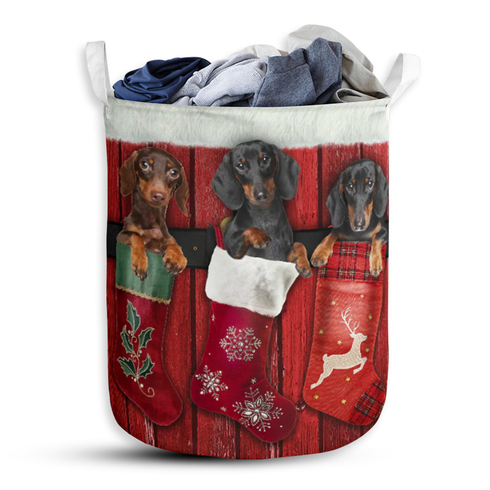 Dachshund Stocking Noel - Laundry Basket - Owls Matrix LTD
