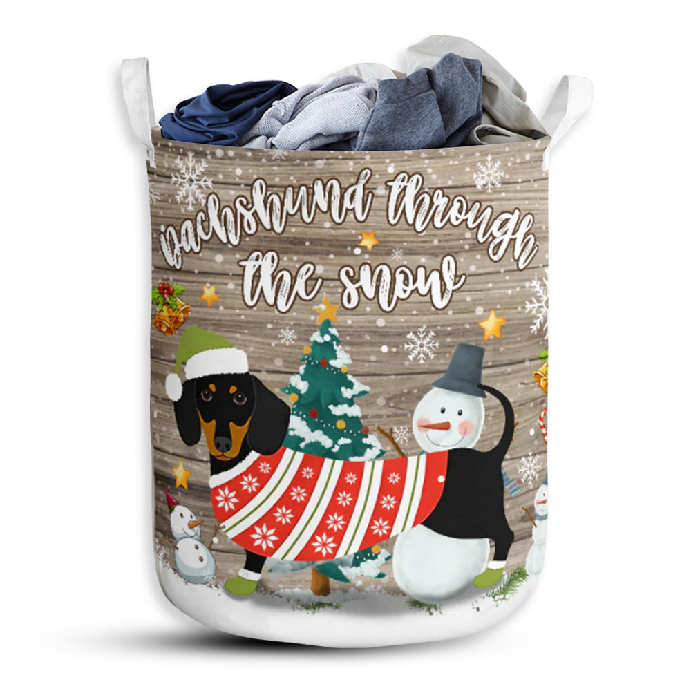 Dachshund Through The Snow - Laundry Basket - Owls Matrix LTD