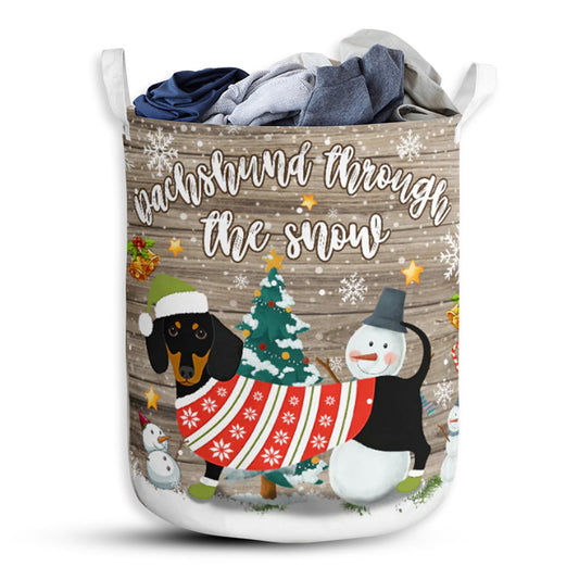 Dachshund Through The Snow - Laundry Basket - Owls Matrix LTD