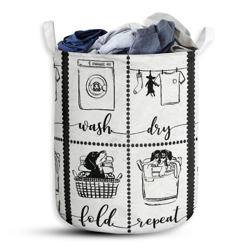 Dachshund Wash Dry Fold Repeat - Laundry Basket - Owls Matrix LTD