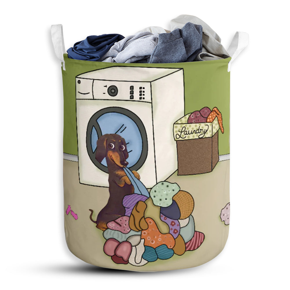Dachshund Wash With Clothes - Laundry Basket - Owls Matrix LTD