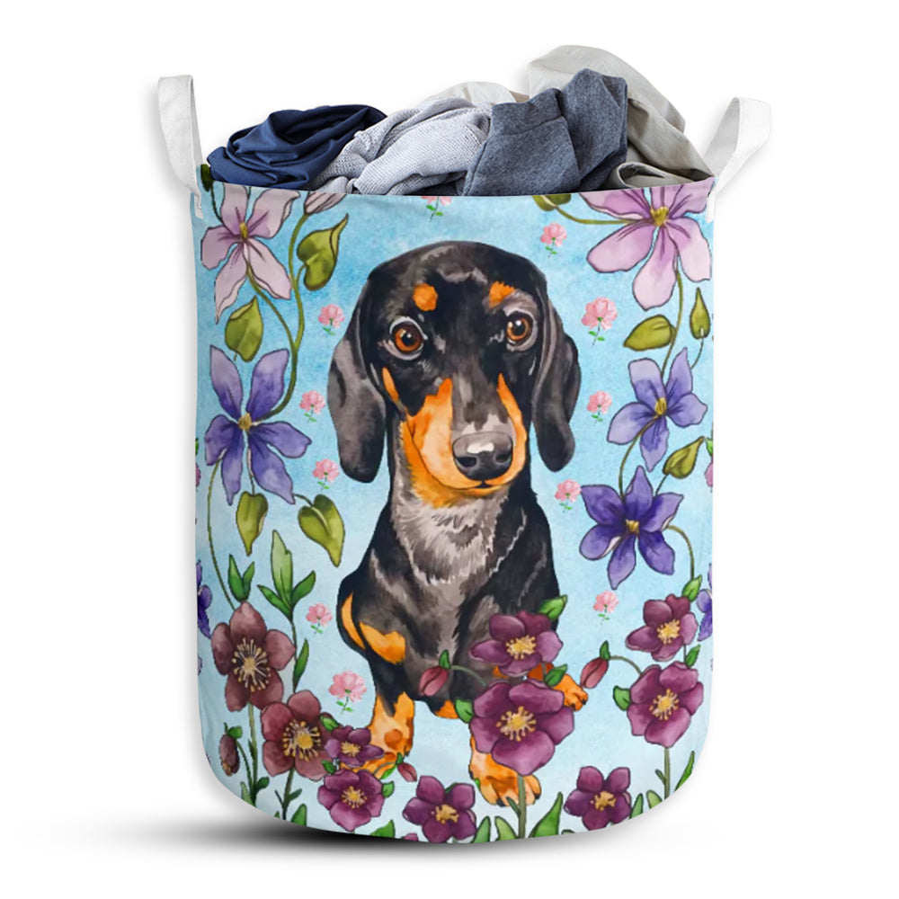 Dachshund Watercolor Flower - Laundry Basket - Owls Matrix LTD