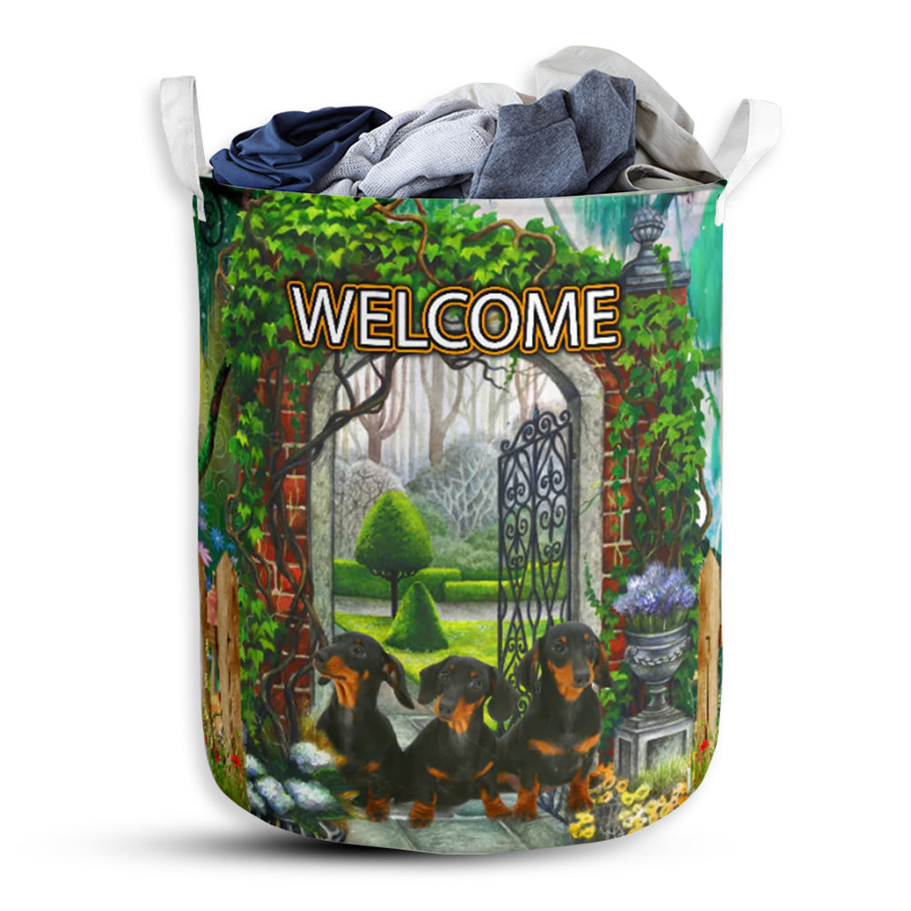 Dachshund Welcome Fresh Garden - Laundry Basket - Owls Matrix LTD