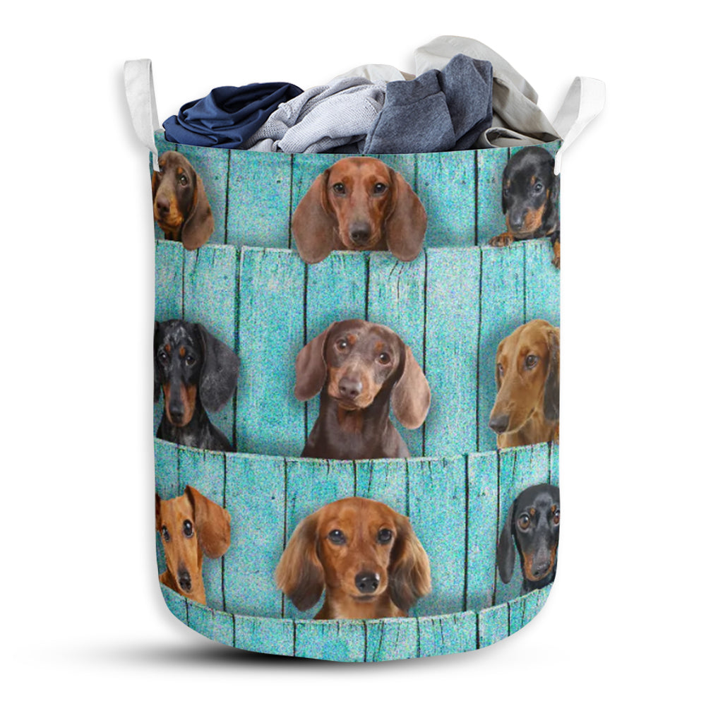 Dachshund Wood Blue - Laundry Basket - Owls Matrix LTD