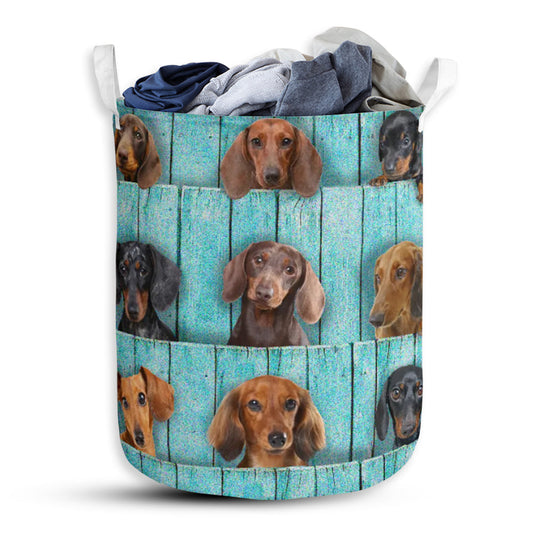 Dachshund Wood Blue - Laundry Basket - Owls Matrix LTD