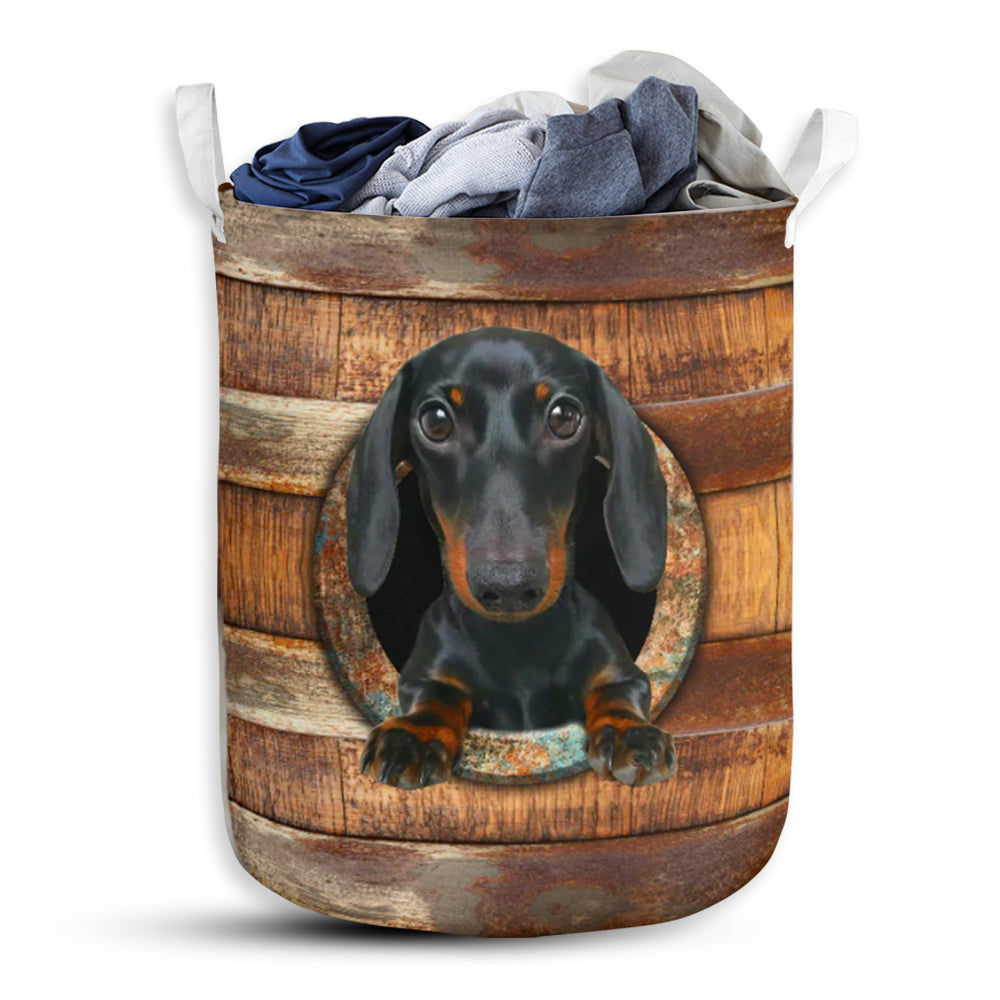 Dachshund Wood Vintage - Laundry Basket - Owls Matrix LTD