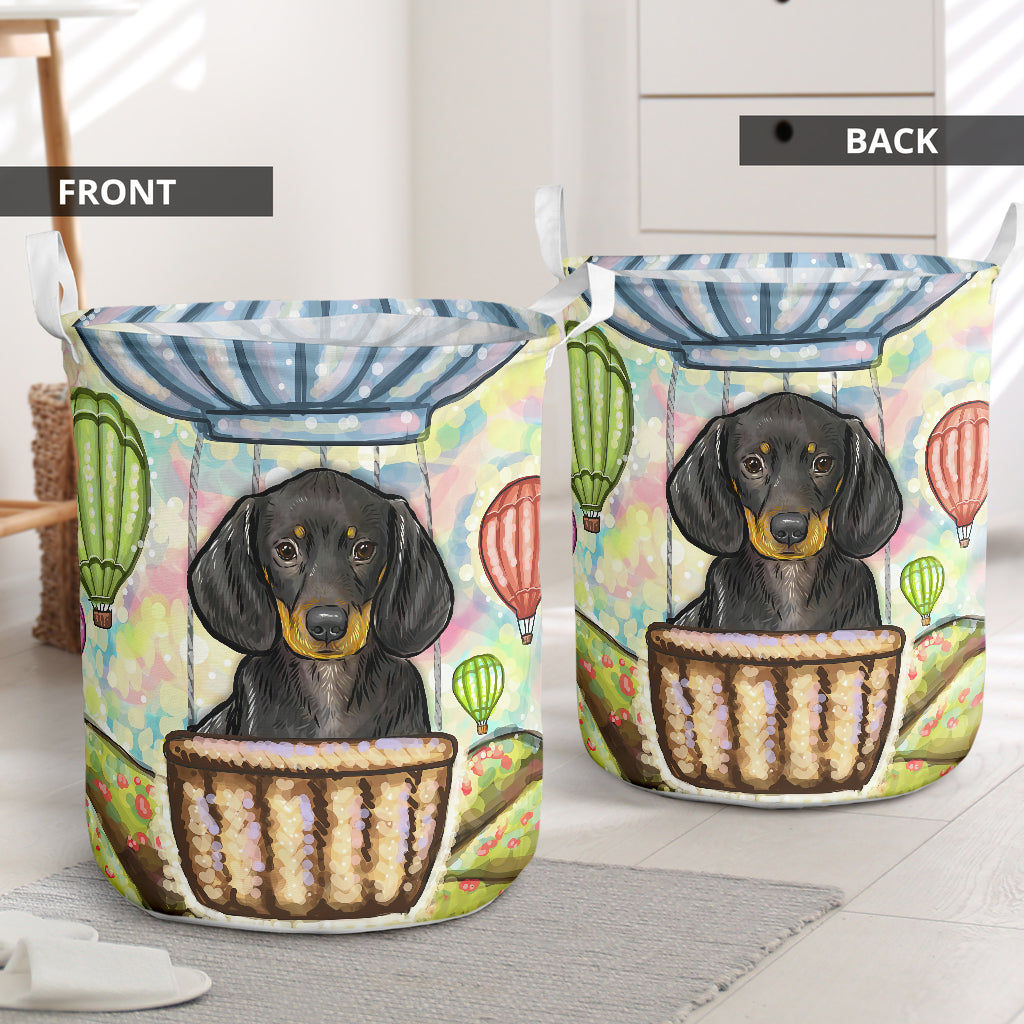 Dachshund And Air Balloon - Laundry Basket - Owls Matrix LTD
