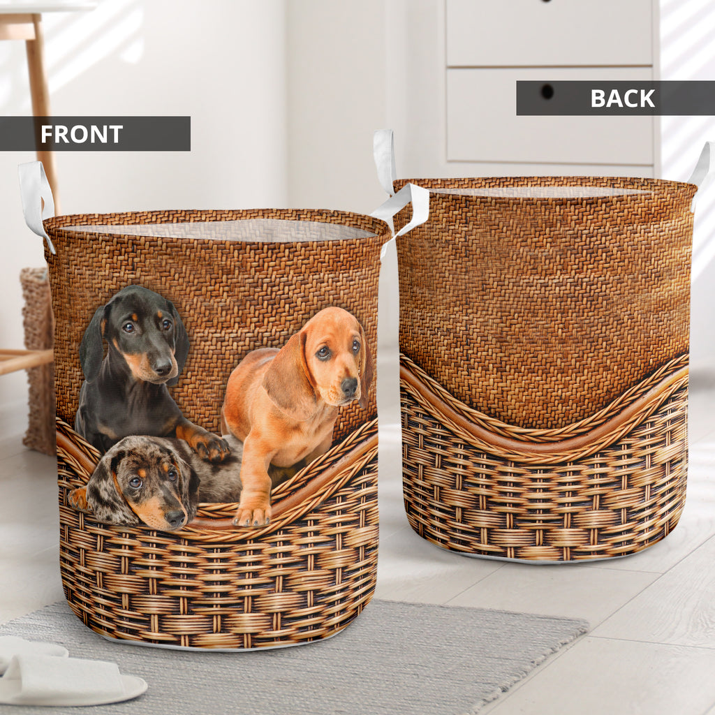 Dachshund Dog Rattan Teaxture - Laundry Basket - Owls Matrix LTD