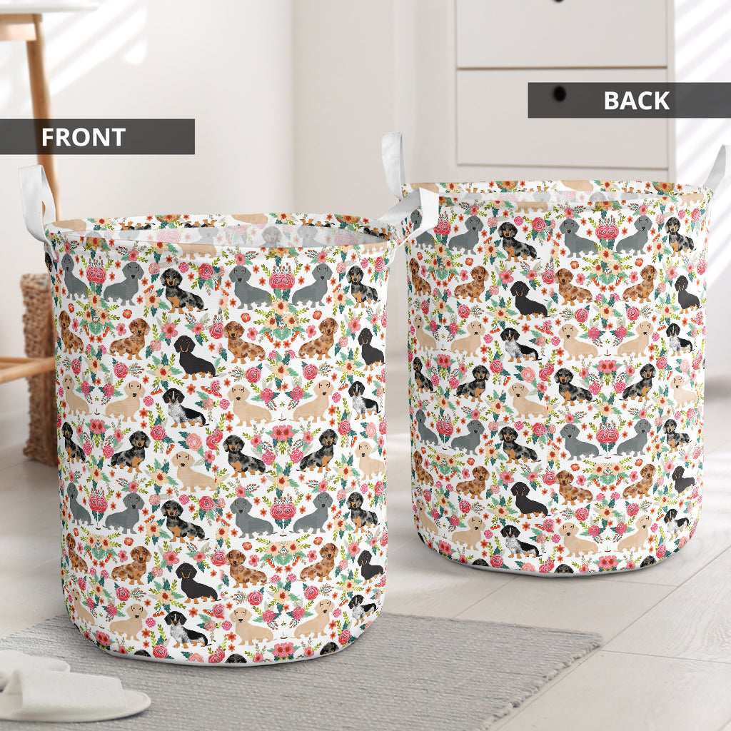 Dachshund Flower Pattern - Laundry Basket - Owls Matrix LTD